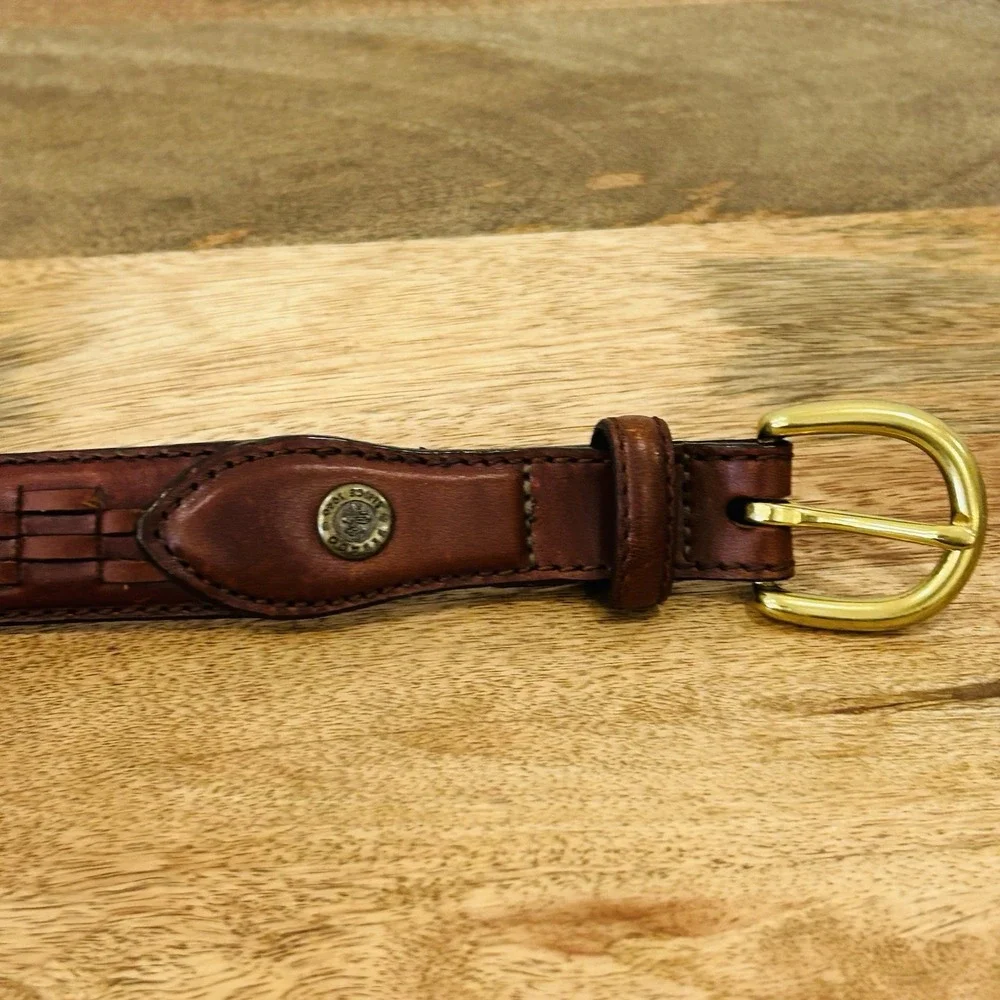 Sebago Belt Mens Size 34 Brown Leather Casual Dress Vintage Made USA Brass